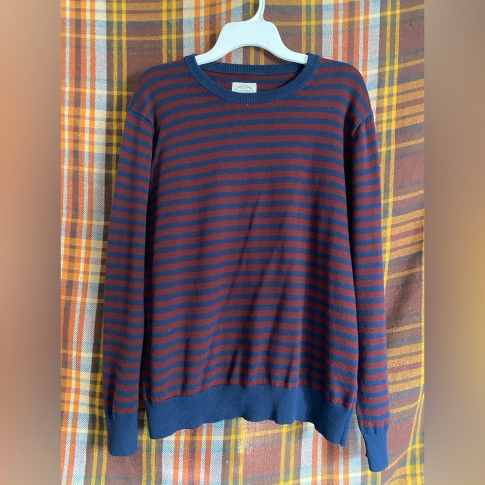Red and blue crewneck sweater
